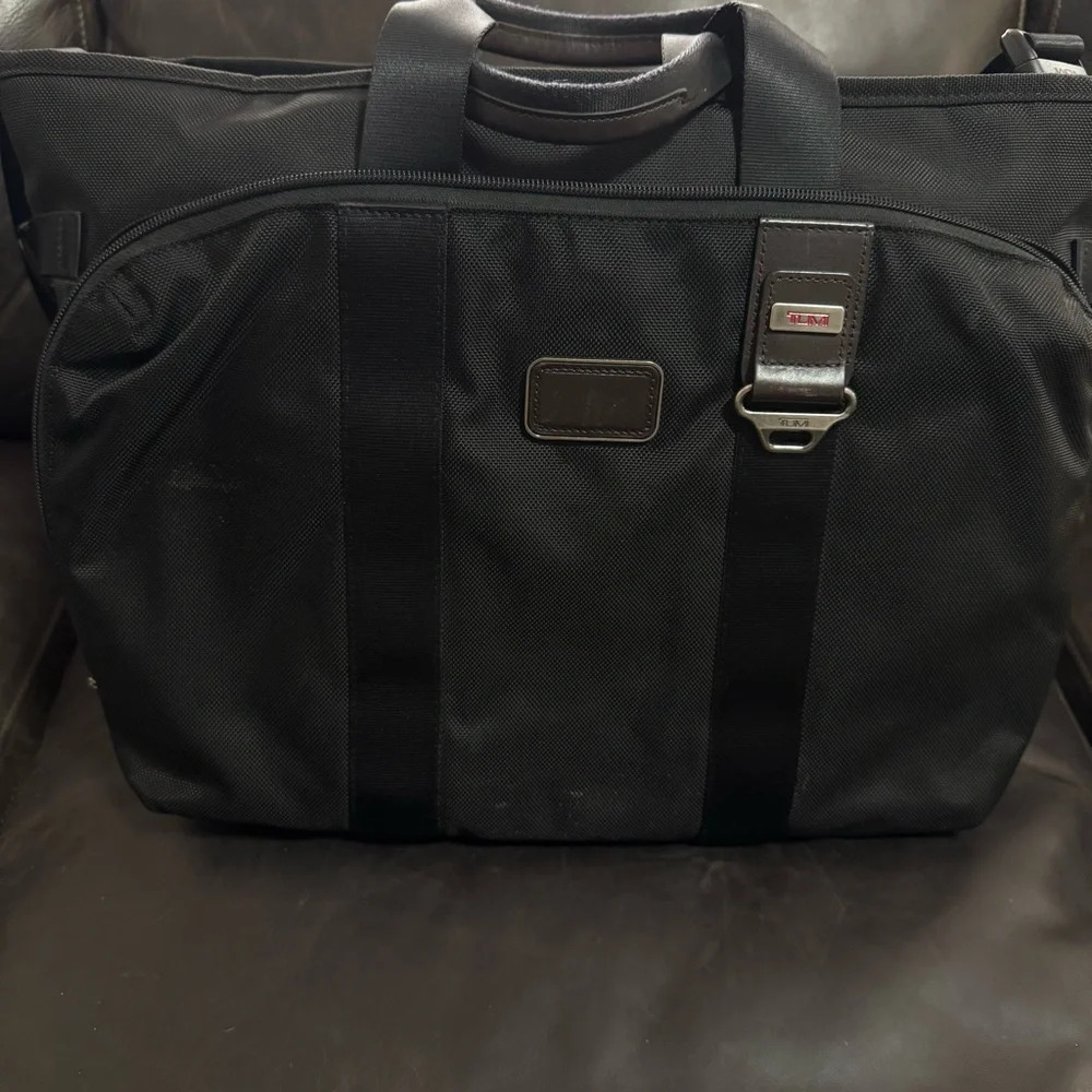 Tumi Black Nylon Travel Briefcase Tote with Leather Trim